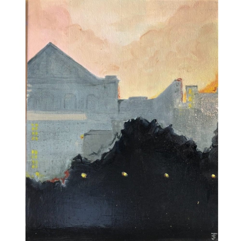 Oil Painting Industrial Landscape Nocturne Scene